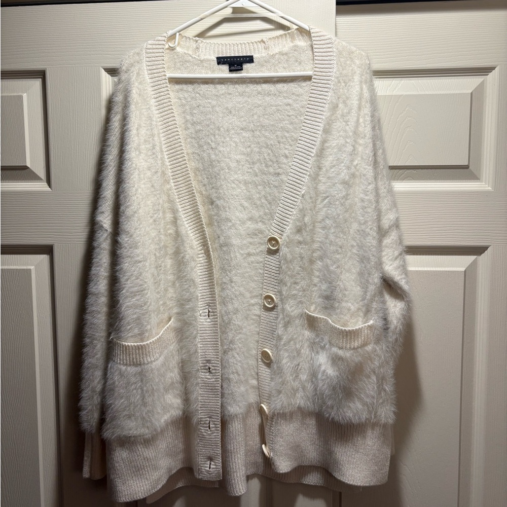 Sanctuary Cozy Fuzzy Cardigan M Cream Oversized Button Front Pocket Sweater